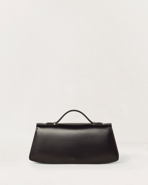 Kassandre Colonne clutch in black cow leather with silver hardware, rigorous lines, back view