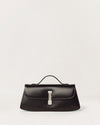 Kassandre Colonne clutch in black cow leather with silver hardware, rigorous lines, front view