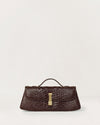 Kassandre Colonne clutch in brown python-effect leather with gold hardware, front view