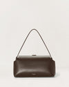 Kassandre Eileen shoulder bag in brown smooth cow leather silver frame with striped metal frame, front view