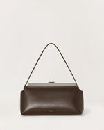 Kassandre Eileen shoulder bag in brown smooth cow leather silver frame with striped metal frame, front view